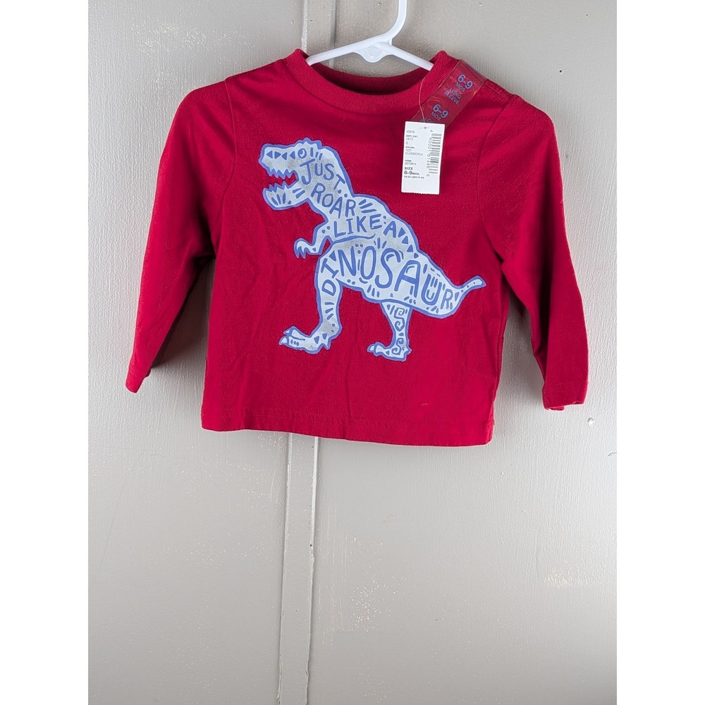 The Childrens Place Baby Boy Red Dinosaur Graphic Long Sleeve Tee 6-9M NWT